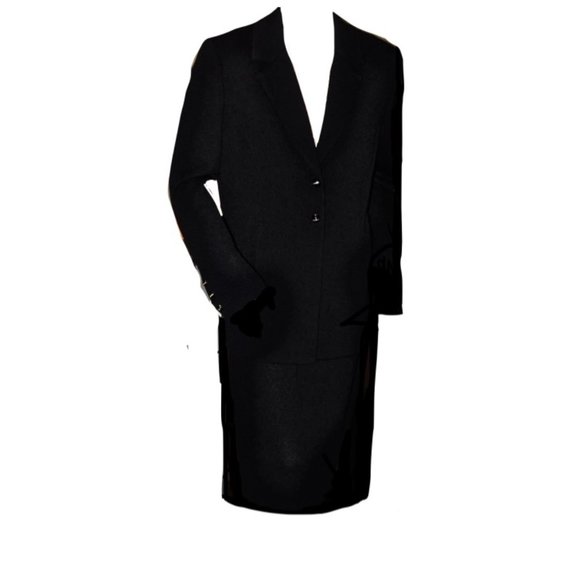 ST JOHN BASICS Marie Gray ~BLACK SANTANA KNIT SKIRT SUIT Blazer/Jacket … - Picture 1 of 4